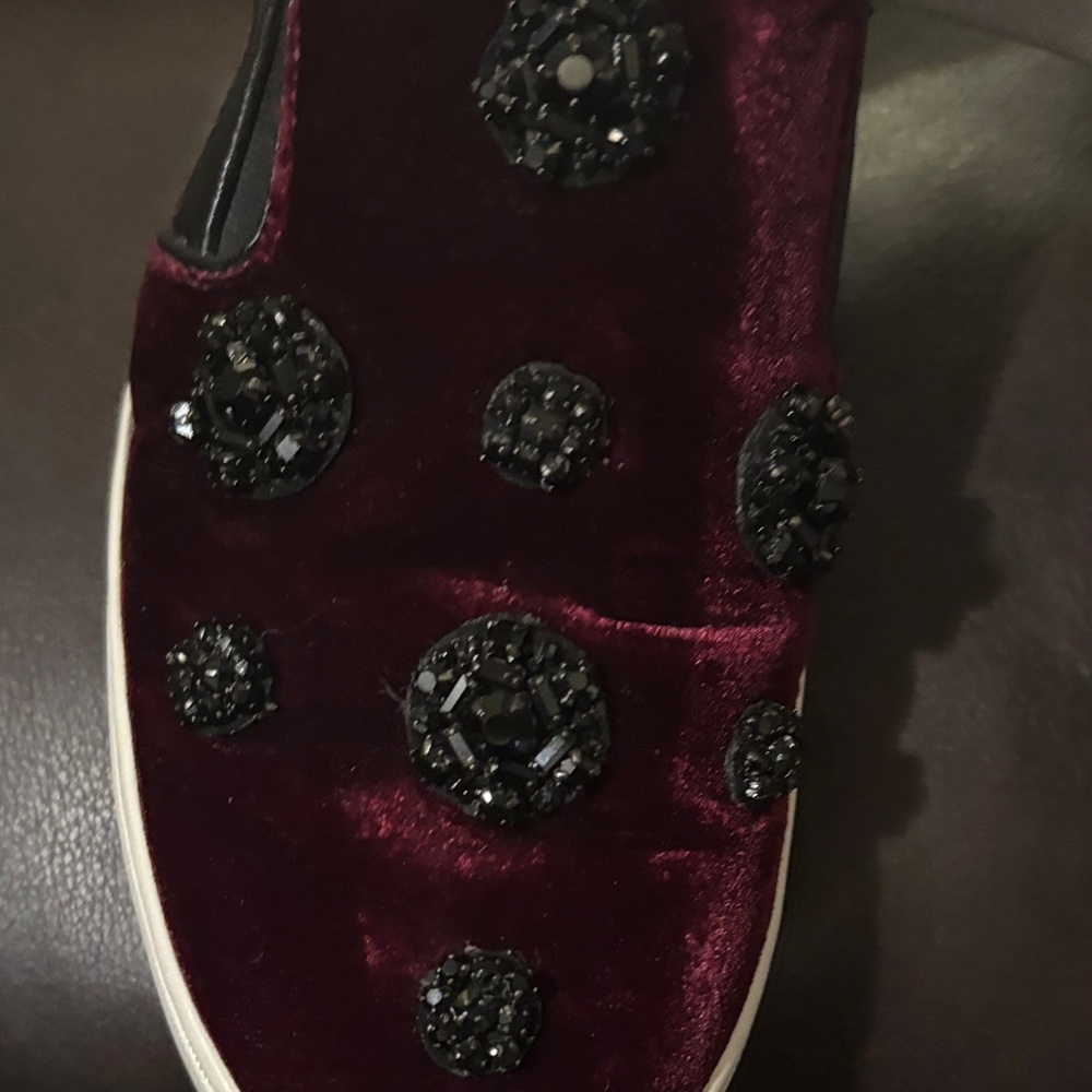 Michael Kors Dark Red Velvet Slip-Ons with Black Accents - tiny wears - Picture 12 of 13